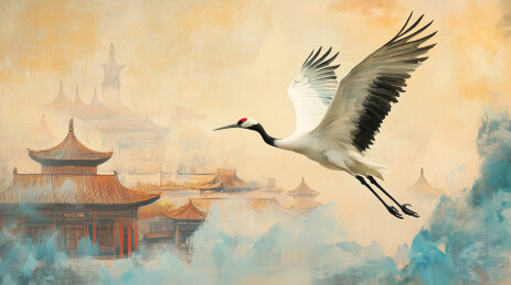 西游记仙鹤展翅翱翔奇幻壁纸