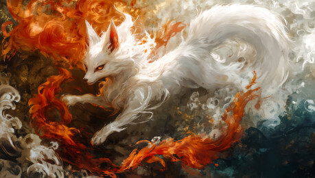 神话故事里的神兽白色九尾狐