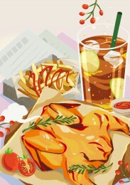 快餐西餐炸鸡薯条可乐咖啡美食插画