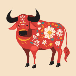 牛年春节十二生肖花朵装饰红色插画