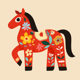 马年春节十二生肖花朵装饰红色插画