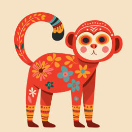 猴年春节十二生肖花朵装饰红色插画