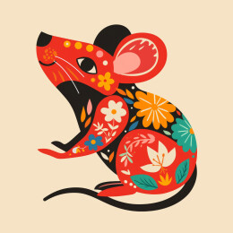 鼠年春节十二生肖花朵装饰红色插画