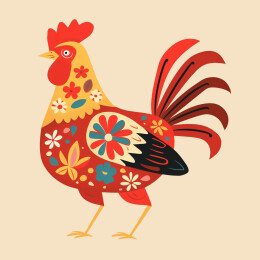 鸡年春节十二生肖花朵装饰红色插画