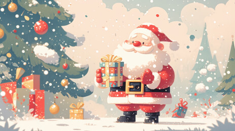 雪中的圣诞老人送礼
