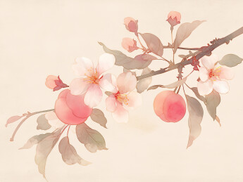 国风水蜜桃桃子水果国画工笔画