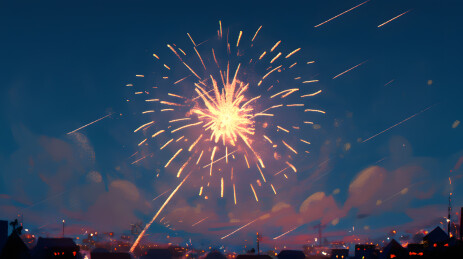 国庆节中秋节春节节日烟花卡通插画背景