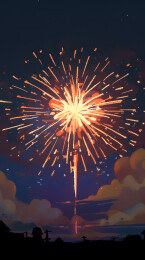 国庆节中秋节春节节日烟花卡通插画背景