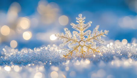 雪地上的雪花特写镜头