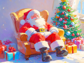 圣诞老人圣诞树与礼物圣诞节插画设计