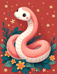 彩色鲜花和蛇抽象平面插画