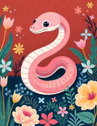 彩色鲜花和蛇抽象平面插画