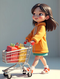 女孩推着购物车购物节3D立体插画