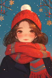 冬天下雪女孩插画海报