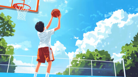 篮球场上打篮球的男孩