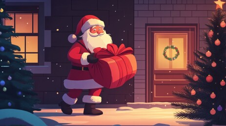 圣诞老人拿着礼物卡通圣诞节插图