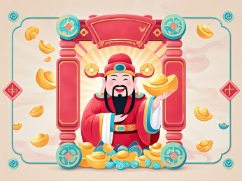 正月初五迎财神财神到手绘插画素材