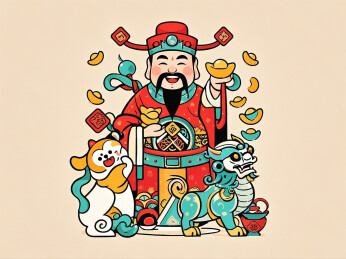 正月初五迎财神财神到手绘插画素材