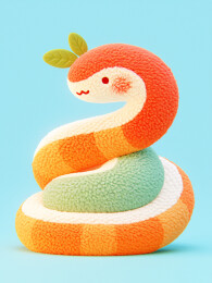 十二生肖毛绒风格吉祥物中国蛇