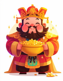 扁平风财神主题插画