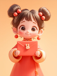 拿着礼物的3D新年小女孩