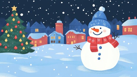 雪地上可爱雪人的圣诞节插图