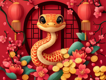 中式蛇年盘旋在金币上的蛇春节素材