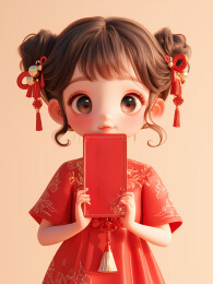 拿着礼物的3D新年小女孩