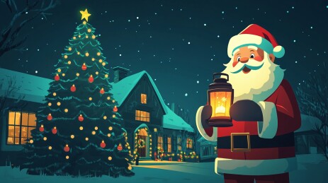 可爱圣诞老人拿灯卡通圣诞节插图