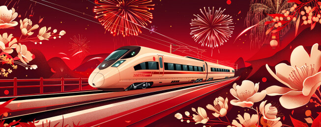 传统节日高铁运输主题插画