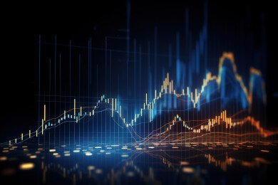 蓝色背景下的股票k线图