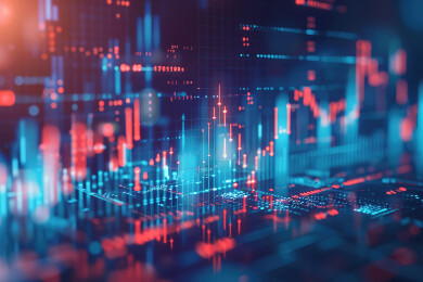 蓝色背景下的股票k线图