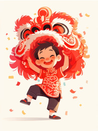 国潮新年舞狮子系列插画