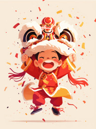 国潮新年舞狮子系列插画