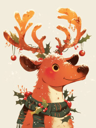 圣诞节驯鹿复古风插画