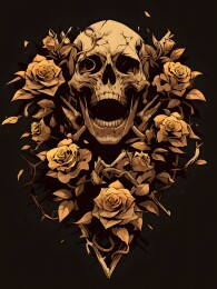 美式暗黑风格美女骷髅头玫瑰花潮流图案印花