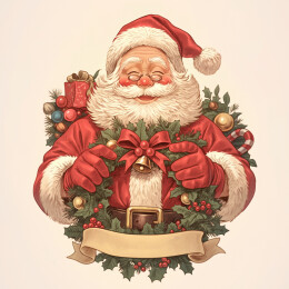 圣诞老人花环复古插画