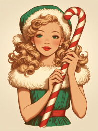 圣诞节糖果棒潮流复古插画