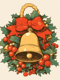 圣诞节铃铛潮流复古插画