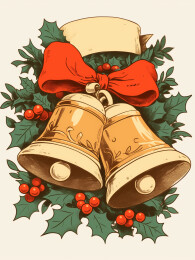 圣诞节铃铛潮流复古插画