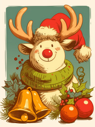 圣诞节驯鹿潮流复古插画