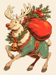 圣诞节驯鹿潮流复古插画