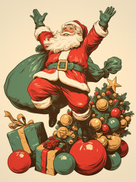 圣诞节圣诞老人潮流复古插画
