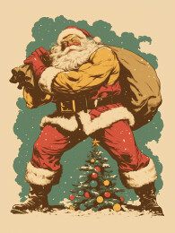圣诞节圣诞老人潮流复古插画