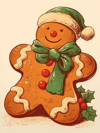 圣诞节姜饼人潮流复古插画