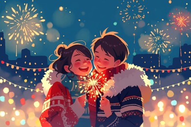 节日里一家人一起看烟花