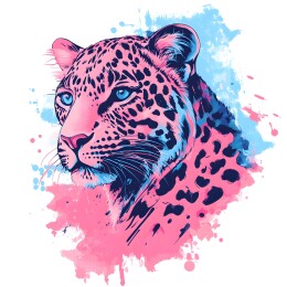 粉蓝色赛博风格金钱猎豹图案印花T恤壁纸