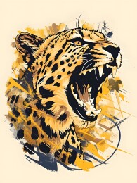 金钱豹猎豹花纹图案印花T恤插画