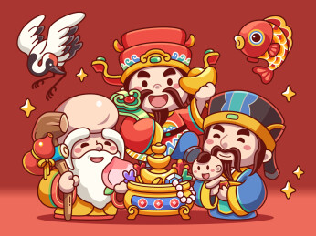 红色福禄寿三星报喜卡通矢量图