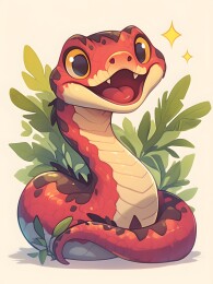 卡通可爱2025蛇年生肖T恤图案插画